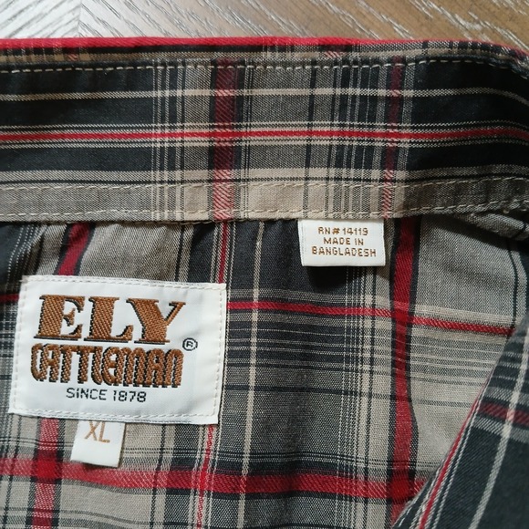 Ely Cattleman Shirt XLMen Pearl Snaps Western Cowboy Long Sleeves RedGray Plaid - Picture 6 of 15